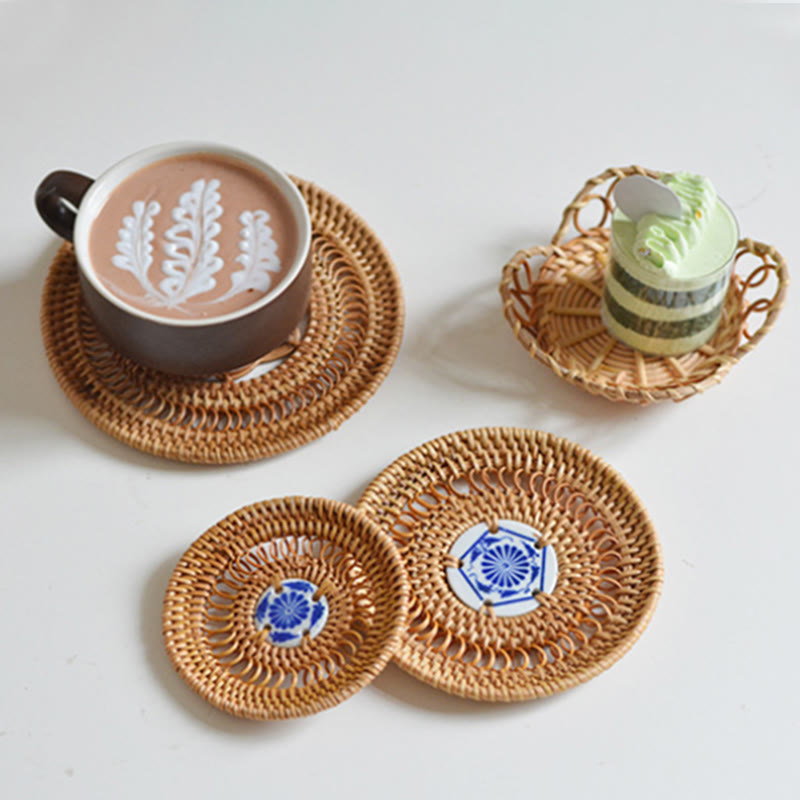 Posavasos de cerámica con estampado de flores, tapete para taza de té
