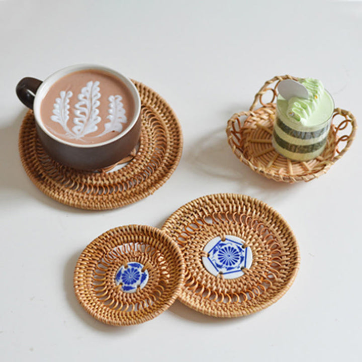 Posavasos de cerámica con estampado de flores, tapete para taza de té