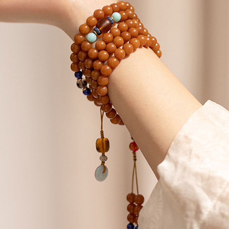 Pulsera de meditación con bendición de semillas Bodhi, 108 cuentas, Mala