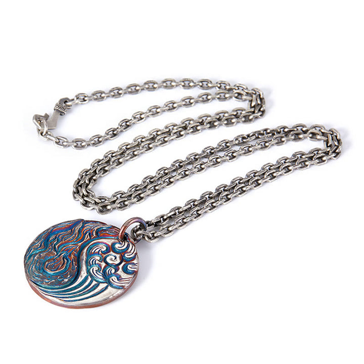 Collar con colgante de equilibrio de agua y fuego Yin Yang de plata de ley 990 con Buddha Stones - image 13
