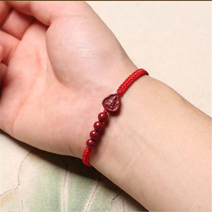 Pulsera de cuerda de bendición de cinabrio de Avalokitesvara de Buda sonriente con Buddha Stones
