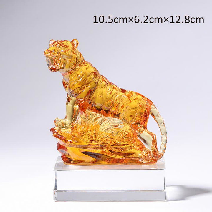Pieza de arte de tigre de cristal Liuli hecha a mano, protección para decoración del hogar - Oro y base - image 14