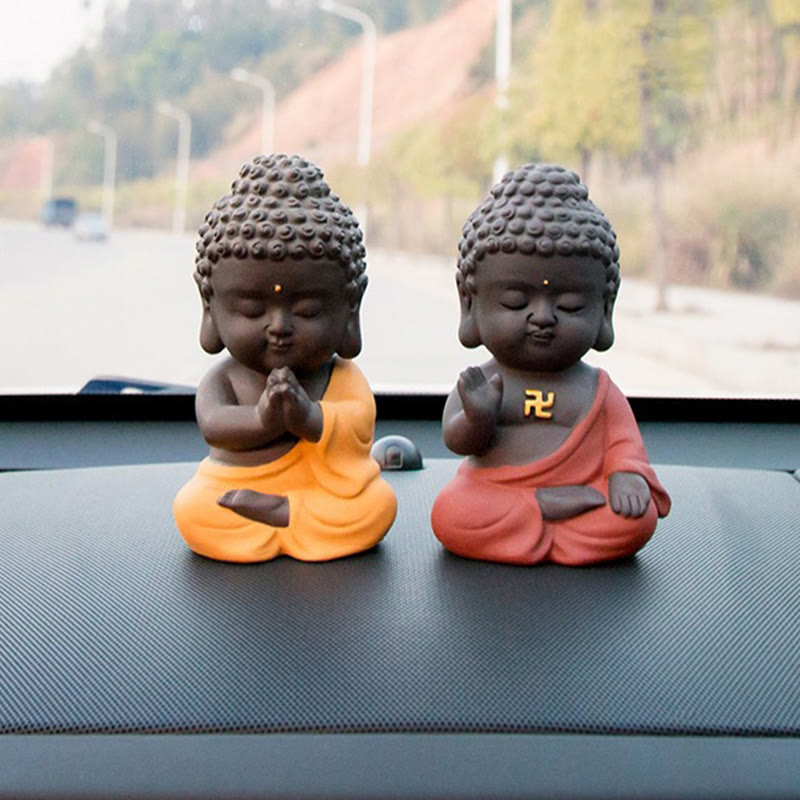 Buddha Stones Pequeño Buda Serenidad Arcilla Púrpura Decoración de Escritorio para el Hogar