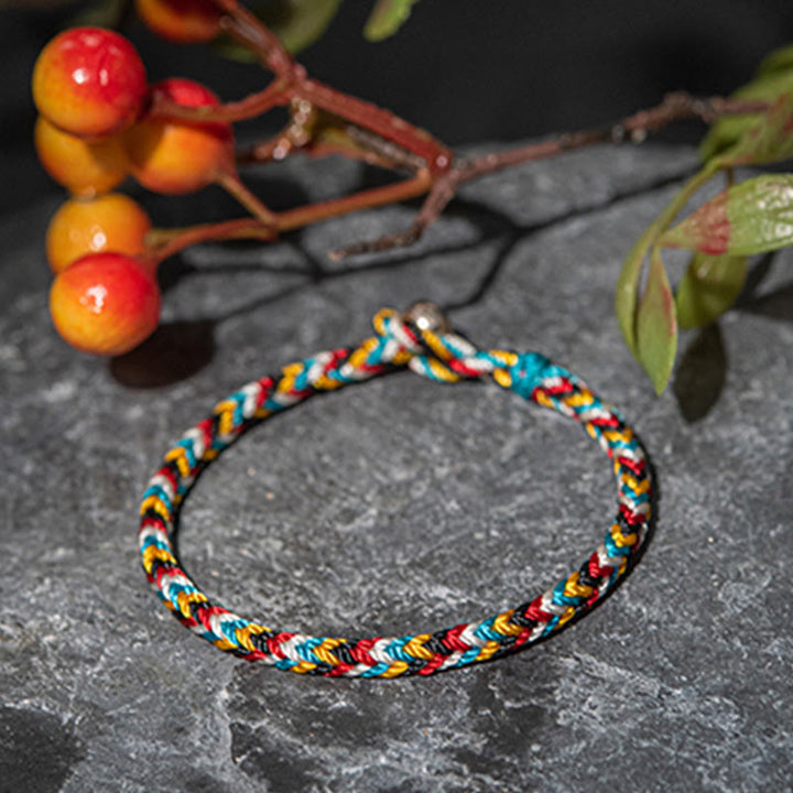 Pulsera de cuerda trenzada de protección de hilo de cinco colores hecha a mano con Buddha Stones Tíbet - image 4