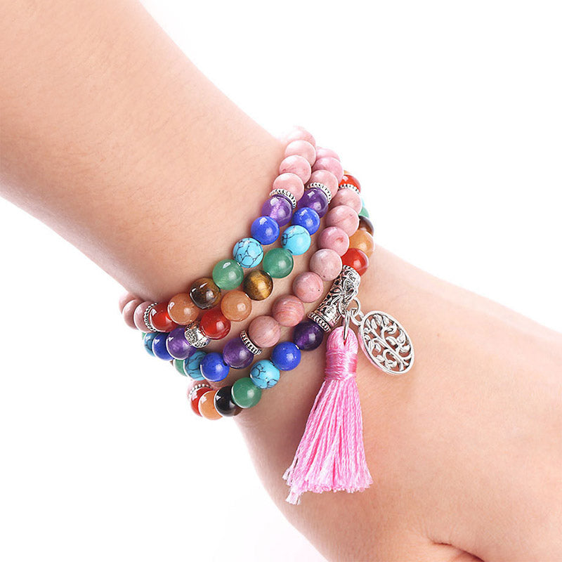 Pulsera curativa de lazulita de cristal azul Rodonita con 108 cuentas Mala de Buddha Stones