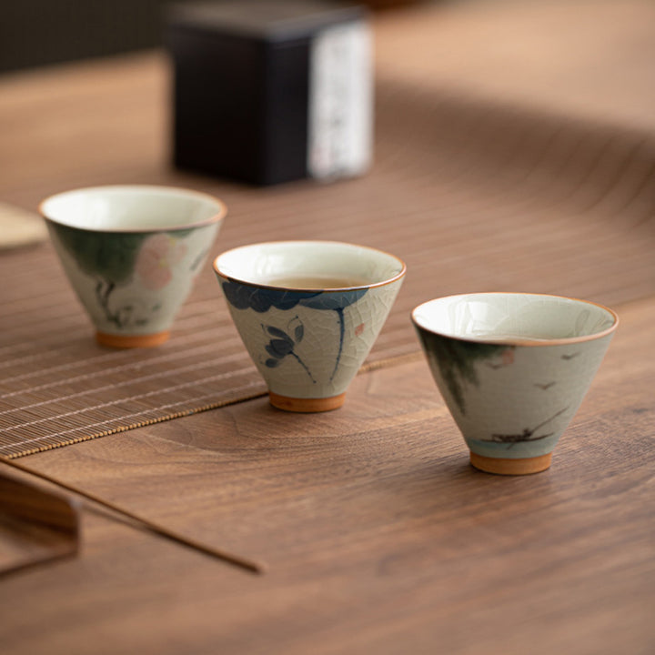 Taza de té de cerámica con Buddha Stones , barco caqui, pez Koi, loto, taza de té de Kung Fu, 50ml