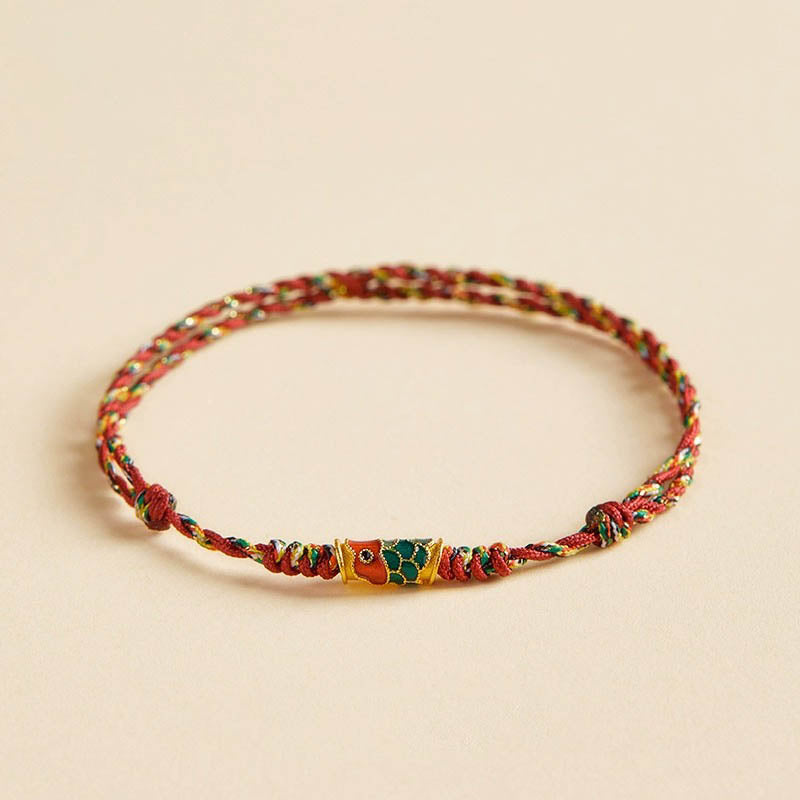 Pulsera de cuerda trenzada hecha a mano con Buddha Stones, pez Koi, prosperidad y prosperidad