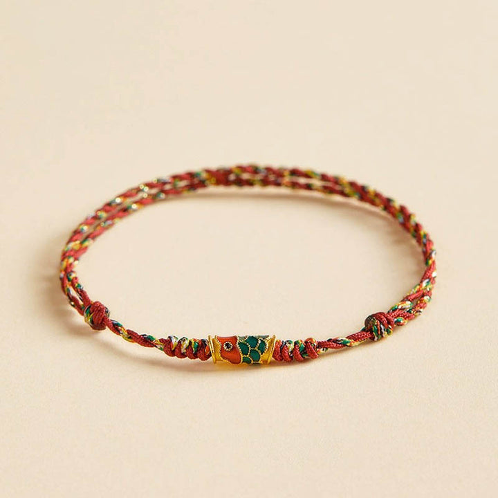 Pulsera de cuerda trenzada hecha a mano con Buddha Stones, pez Koi, prosperidad y prosperidad