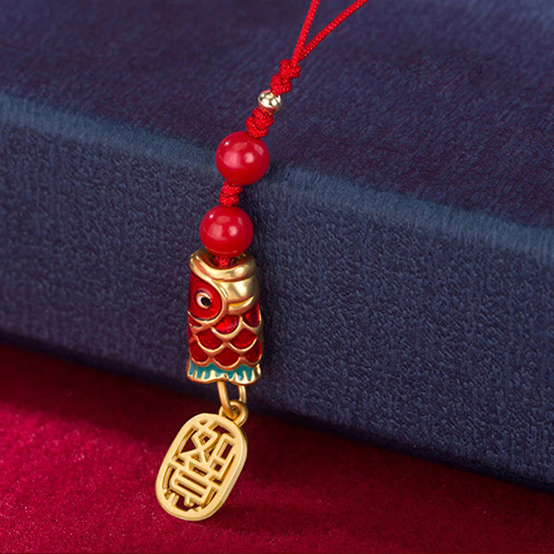 Buddha Stones, pez Koi, cinabrio que atrae la riqueza, deseo Ruyi, amuleto de suerte, decoración colgante para teléfono