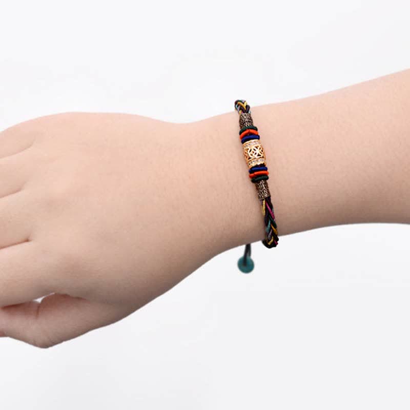 Pulsera de cuerda tejida con moneda de cobre hecha a mano con nudo de ocho hilos, Buddha Stones tibetanas