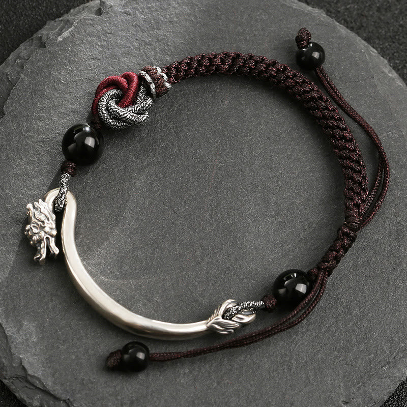 Pulsera trenzada hecha a mano con diseño de dragón auspicioso de plata de ley 925 con Buddha Stones