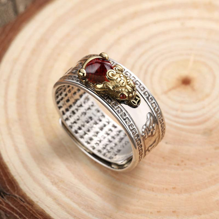 Anillo de riqueza PiXiu de ágata roja con Buddha Stones