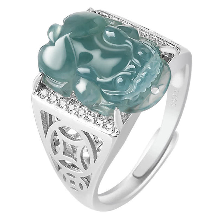 Buddha Stones Plata de Ley 925 Fengshui Riqueza Prosperidad Jade PiXiu Anillo de Suerte