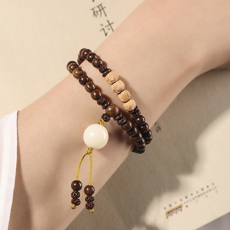 Pulsera de doble envoltura con Buddha Stones , sándalo, hoja pequeña, sándalo rojo, purificación de semillas Bodhi