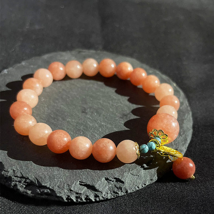 Pulsera de la fortuna con Buddha Stones, piedra naranja natural, turquesa, carácter Fu