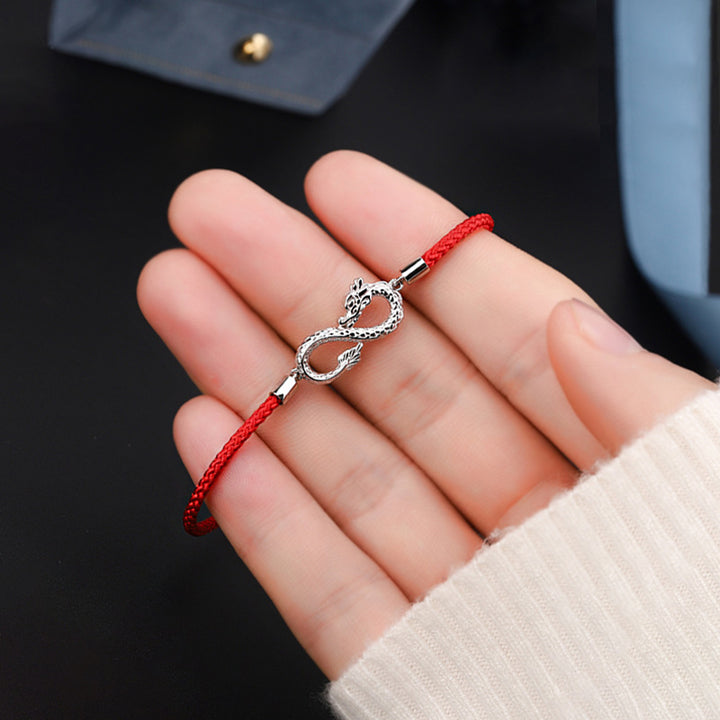Pulsera de protección de la suerte con nudo infinito de plata de ley 999 con Buddha Stones del año del dragón