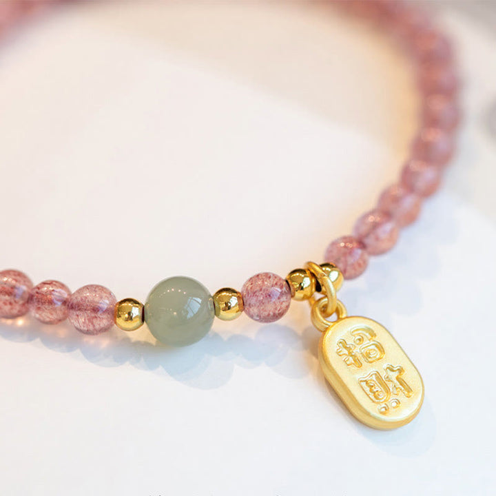 Pulsera con dije curativo de personaje Fu de la suerte, granate, cuarzo, fresa Natural, Buddha Stones