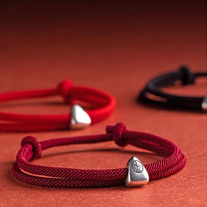 Pulsera trenzada hecha a mano con bendición de personaje Fu de plata de ley 925 con Buddha Stones