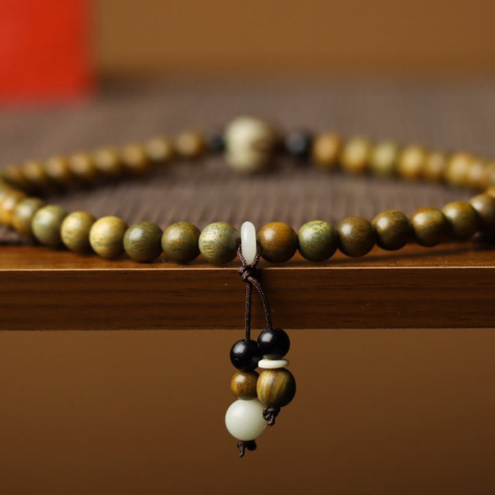 Pulsera de doble vuelta relajante con Buddha Stones, sándalo verde, semilla de Bodhi, loto