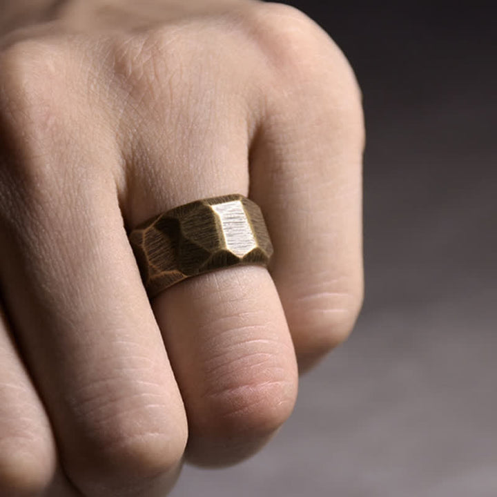 Anillo de riqueza de cobre de diseño simple tibetano con Buddha Stones