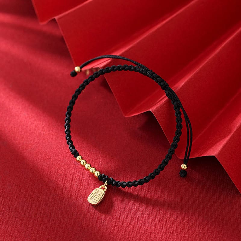 Pulsera de cuerda de la suerte con dije de personaje Fu hecho a mano con Buddha Stones