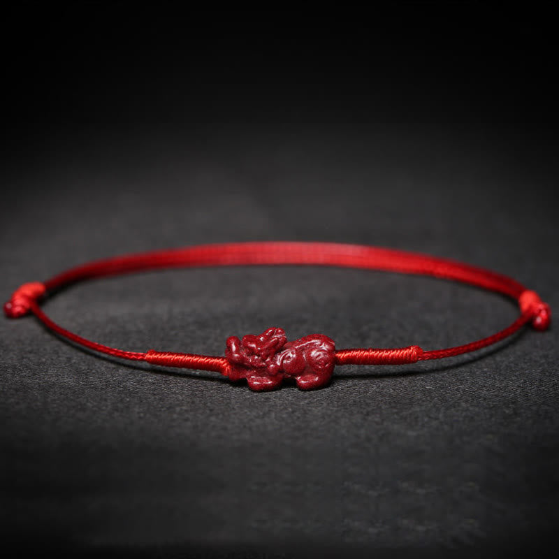 Pulsera trenzada hecha a mano con Buddha Stones, flor de ciruelo, trébol de cuatro hojas, PiXiu, loto, pez Koi, cinabrio
