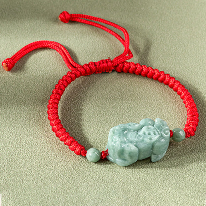 Pulsera de cuerda trenzada con nudo King Kong, protección PiXiu de Jade Natural hecha a mano con Buddha Stones