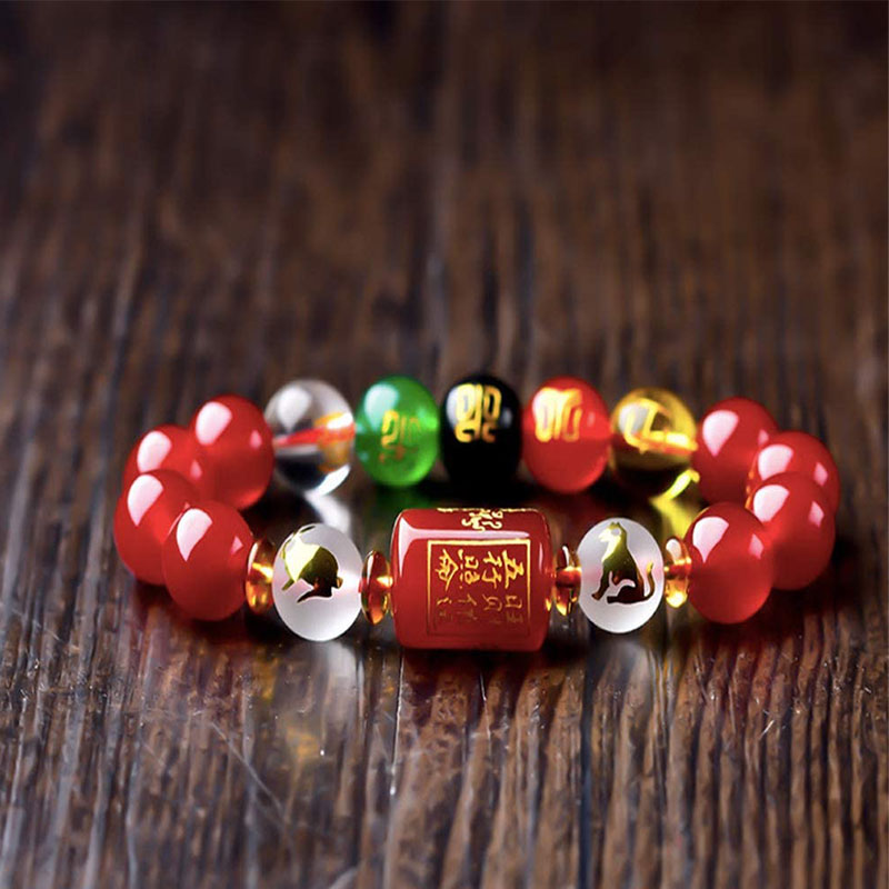 Pulsera de porsperidad de riqueza de cinco elementos de obsidiana Feng Shui del zodíaco chino con Buddha Stones