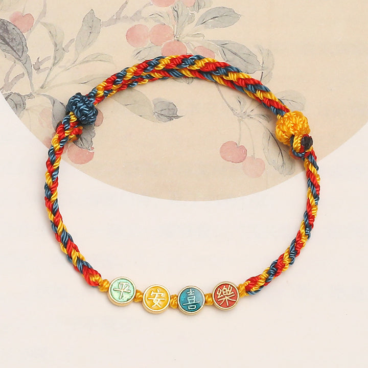 Pulsera de hilo trenzado de protección de paz y alegría con hilo de Color Dunhuang hecho a mano con Buddha Stones