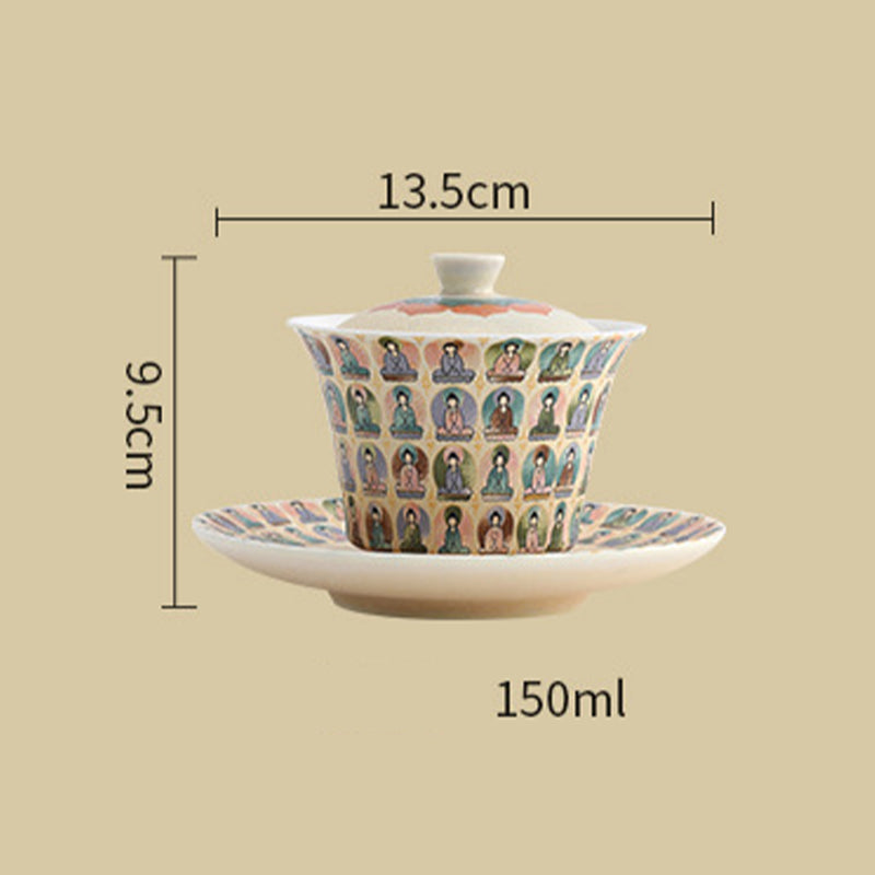 Buddha Stones Dunhuang Color mil Budas volando Apsaras patrón Gaiwan taza de té Kung Fu con tapa