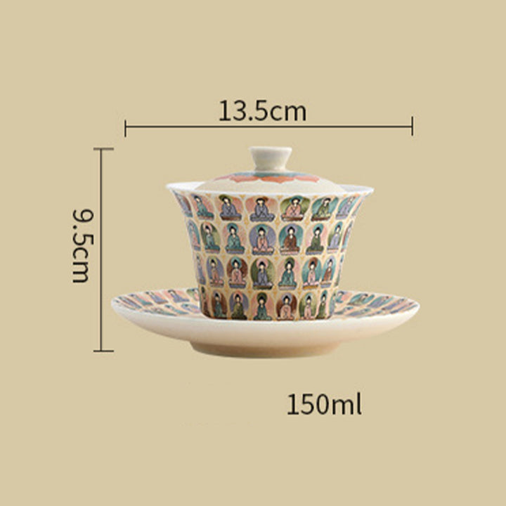 Buddha Stones Dunhuang Color mil Budas volando Apsaras patrón Gaiwan taza de té Kung Fu con tapa