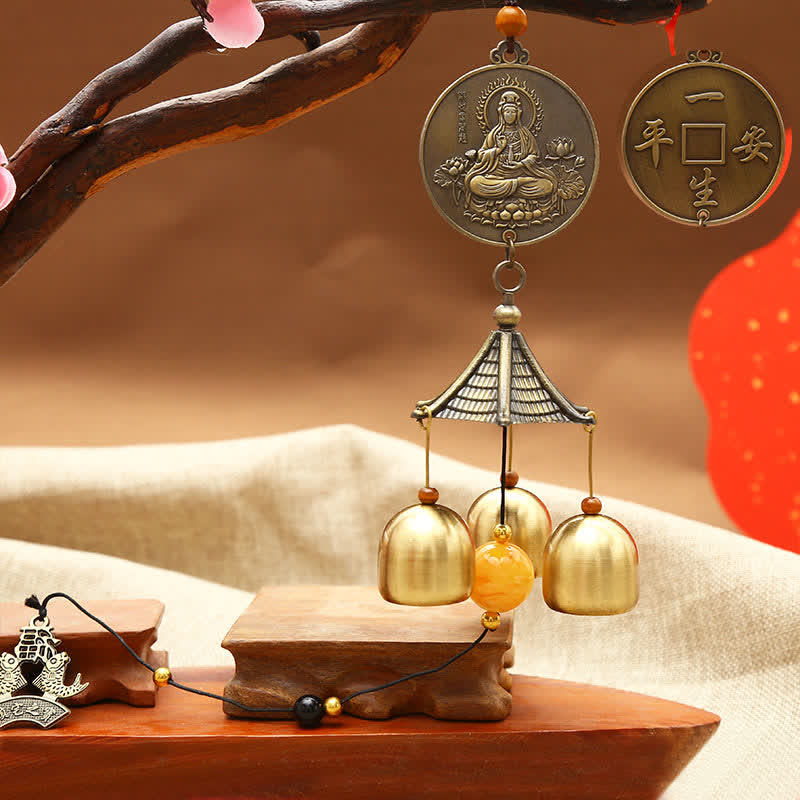 Feng Shui-moneda de cobre, pez Koi, Bagua Kirin, campana de viento, decoración colgante de pared de la suerte - Avalokitesvara - image 6
