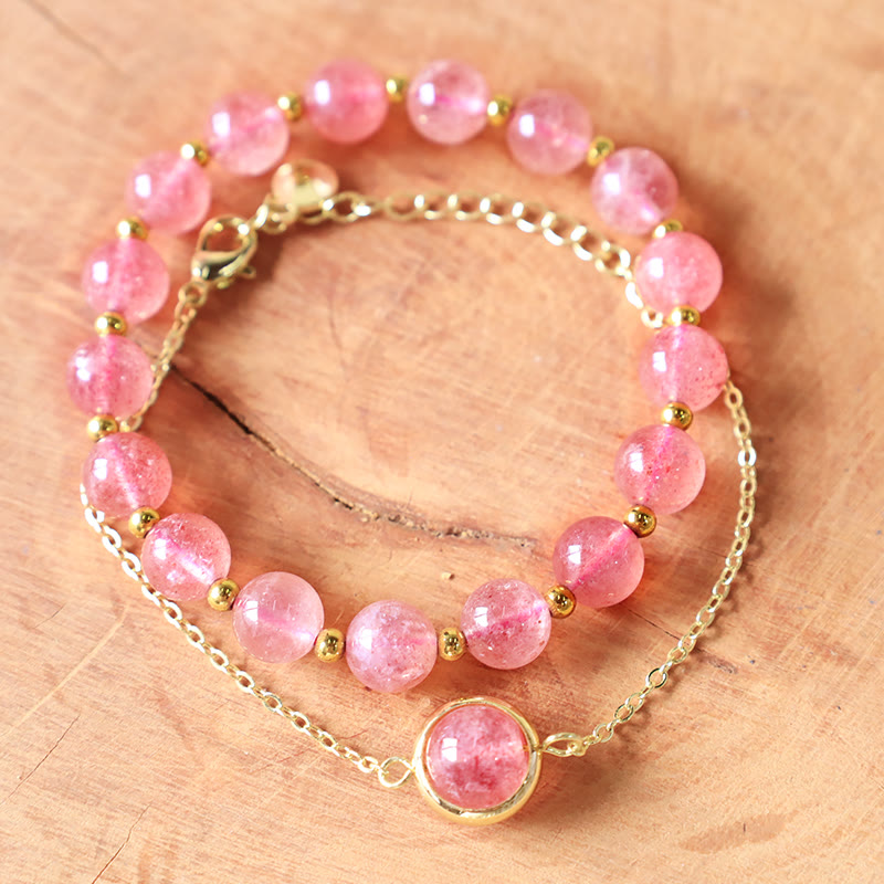 Pulsera Positiva de Cristal de Cuarzo Fresa con Piedra Solar de Buddha Stones