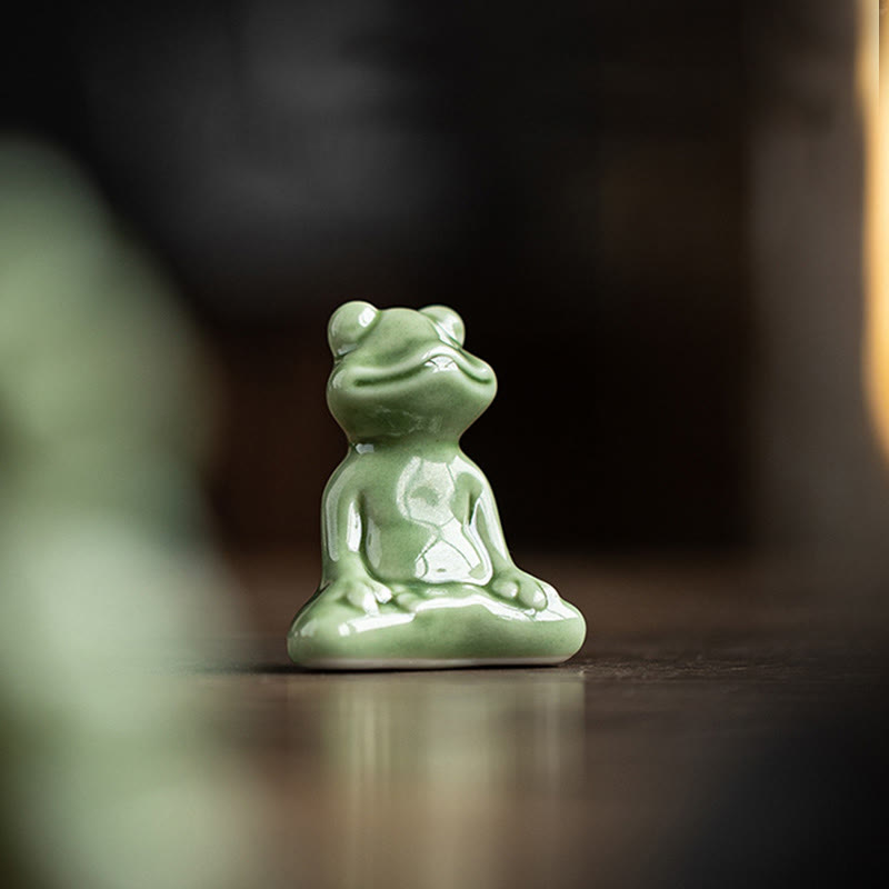 Mini Buddha Stones para meditación, loto pequeño, rana en reposo, cerámica, riqueza, suerte, té para el hogar, figura decorativa para mascotas