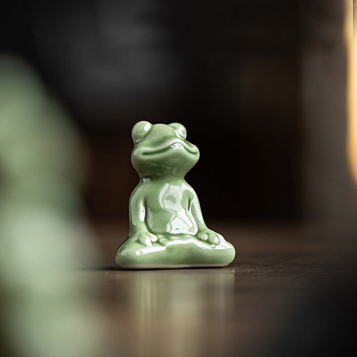 Mini Buddha Stones para meditación, loto pequeño, rana en reposo, cerámica, riqueza, suerte, té para el hogar, figura decorativa para mascotas