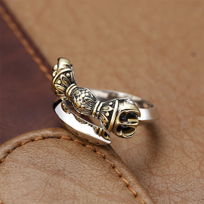 Anillo ajustable de cobre con diseño grabado de Dorje Vajra tibetano, Buddha Stones , suerte y riqueza