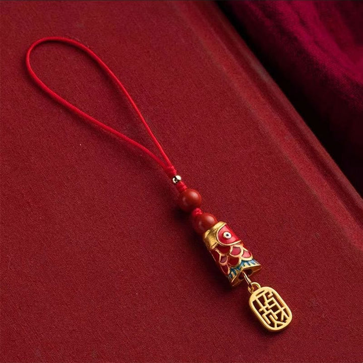 Buddha Stones, pez Koi, cinabrio que atrae la riqueza, deseo Ruyi, amuleto de suerte, decoración colgante para teléfono
