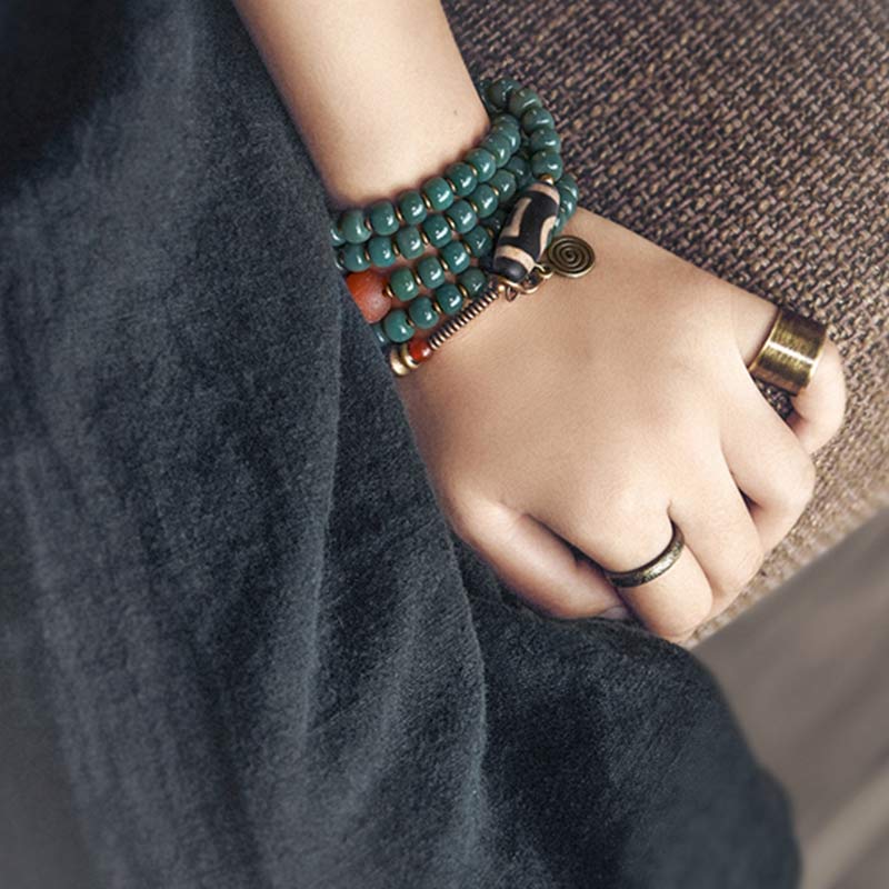 Pulsera de sabiduría de cuentas Dzi de semillas Bodhi de 108 cuentas Mala