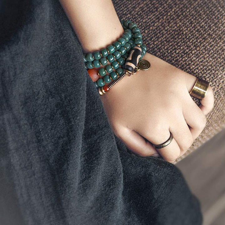 Pulsera de sabiduría de cuentas Dzi de semillas Bodhi de 108 cuentas Mala