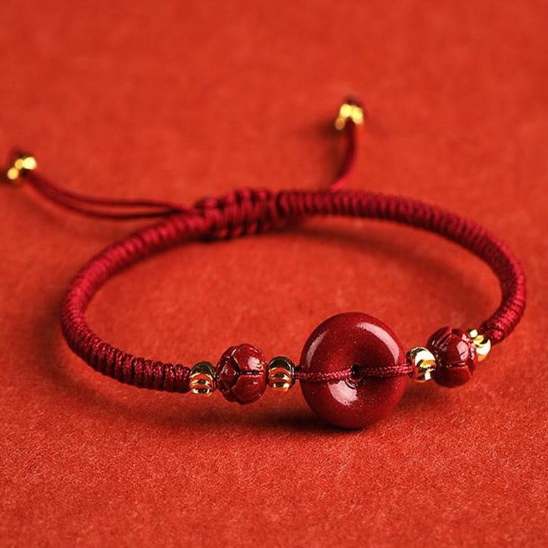 Pulsera trenzada de bendición con hebilla de paz y cinabrio de loto hecha a mano con Buddha Stones