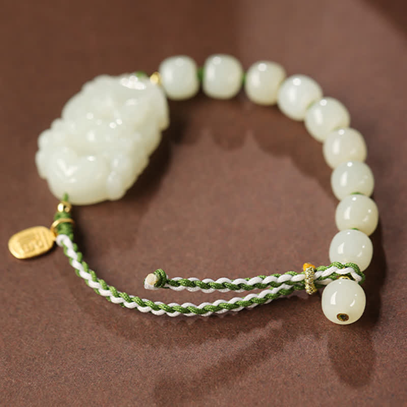 Pulsera de plata de ley 925 con zodíaco chino, jade hetiano, felicidad, suerte