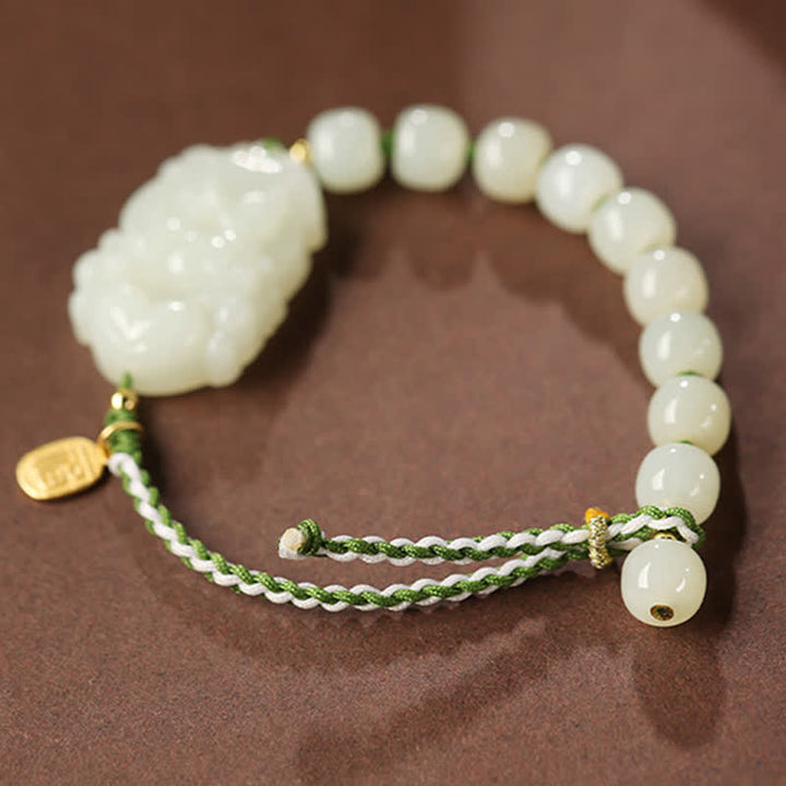 Pulsera de plata de ley 925 con zodíaco chino, jade hetiano, felicidad, suerte