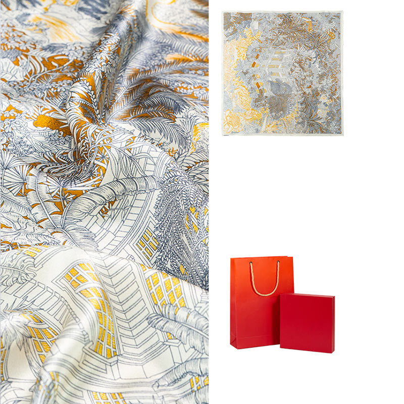 Bufanda de seda de morera 100% con pintura al óleo de jungla de Buddha Stones , bufanda de cuello de seda de doble cara de grado superior 6A - image 7