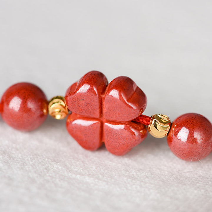 Pulsera tobillera con Buddha Stones, trébol de cuatro hojas, cinabrio, bendición, calma