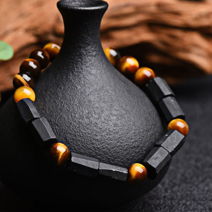 Pulsera positiva de ojo de tigre de turmalina negra natural de Buddha Stones