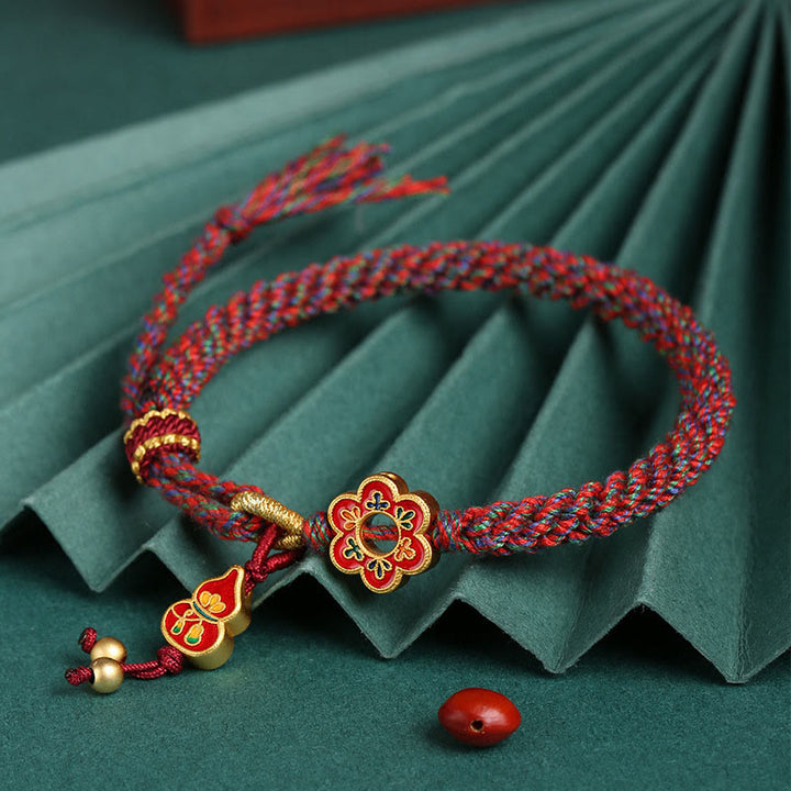 Pulsera de hilo trenzado con protección de flores de calabaza colorida hecha a mano con Buddha Stones