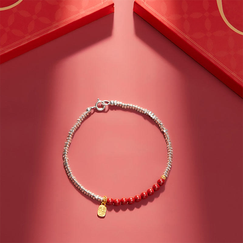 Pulsera de bendición con carácter de cinabrio Fu de plata de ley 925 con Buddha Stones