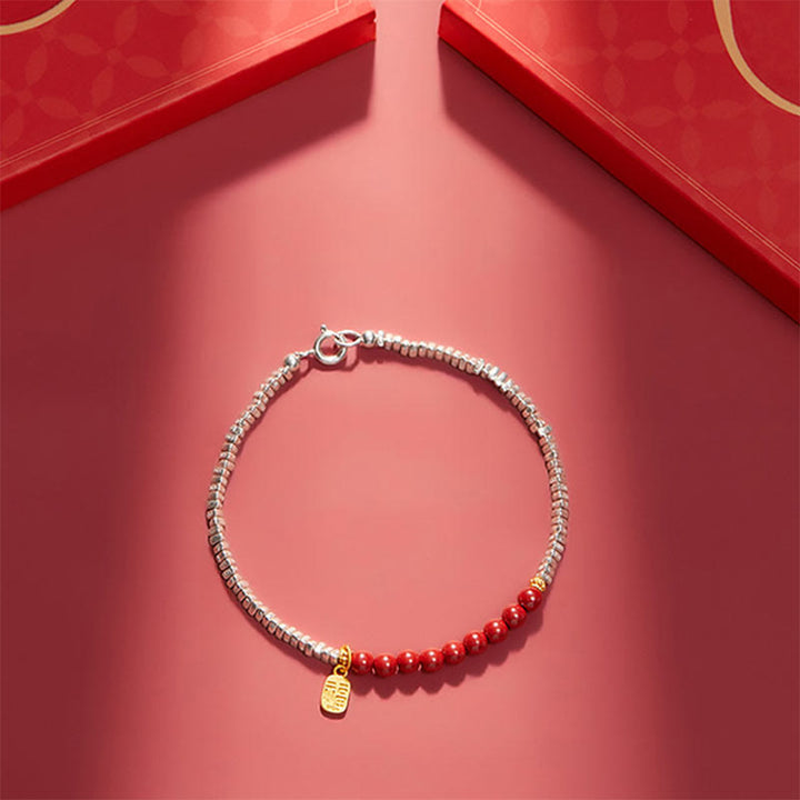 Pulsera de bendición con carácter de cinabrio Fu de plata de ley 925 con Buddha Stones