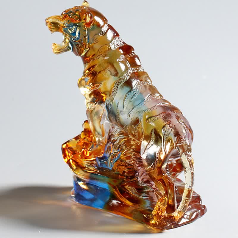 Pieza de arte de tigre de cristal Liuli hecha a mano, protección para decoración del hogar