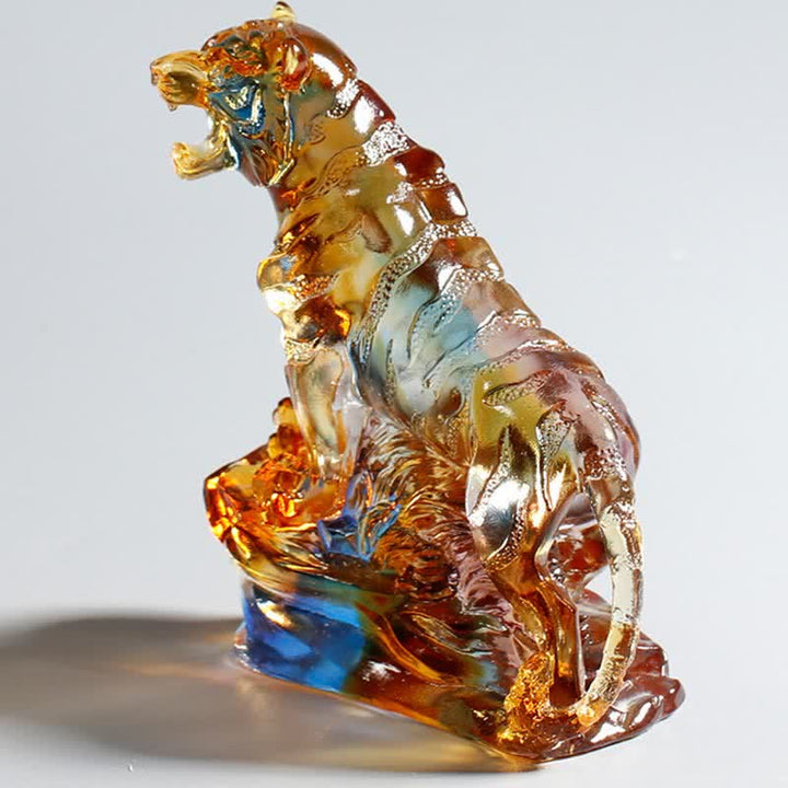 Pieza de arte de tigre de cristal Liuli hecha a mano, protección para decoración del hogar